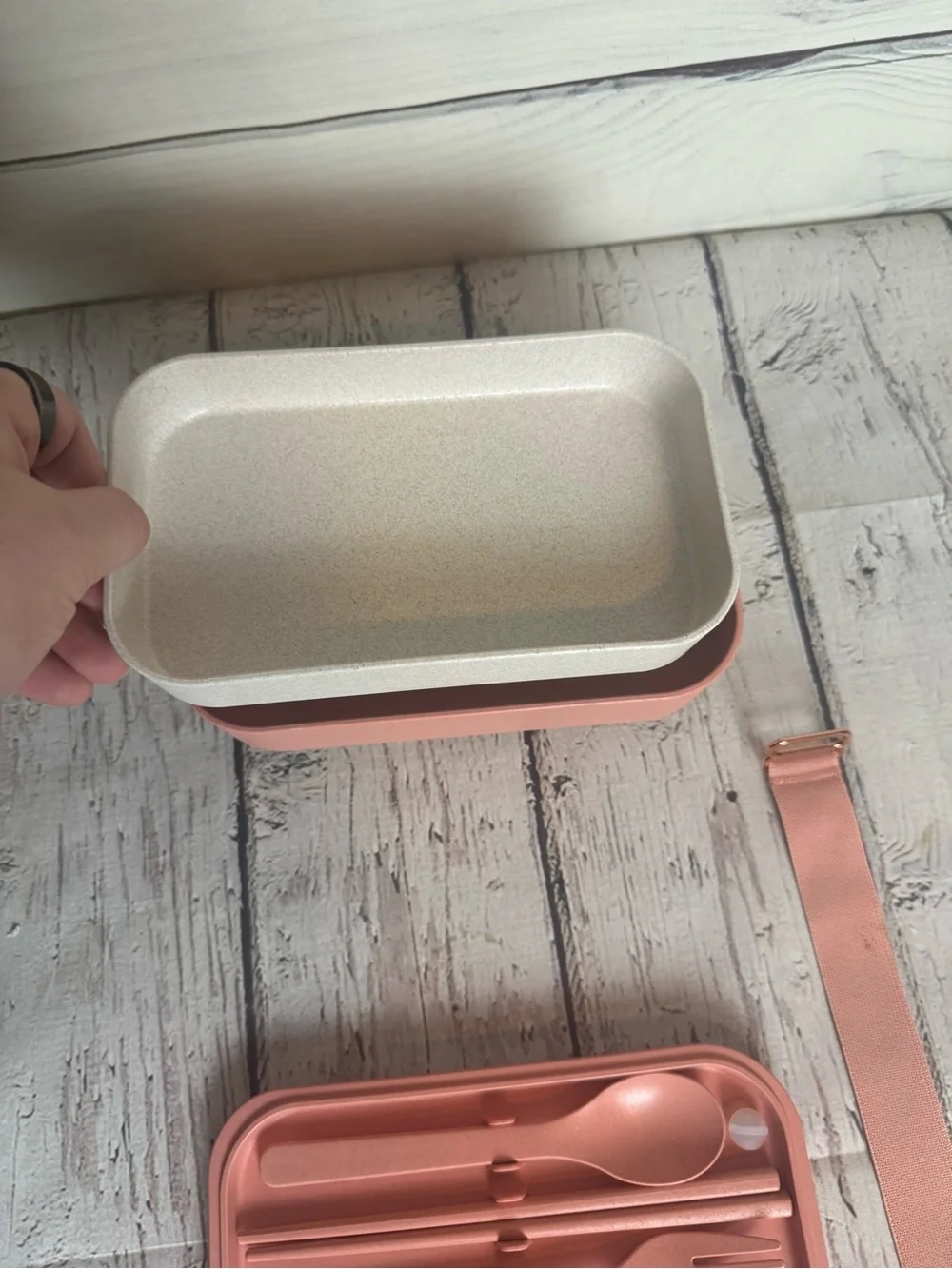 Our Place bento lunchbox set in terracotta pink and cream